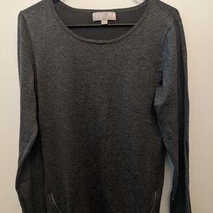 Heather Gray Silver Zipper Crewneck Sweater